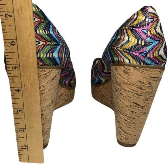 Nine West Wild Thing Sandals Womens Rainbow Cork Wedge Heel Peep Toe Size 9.5 - Picture 5 of 11